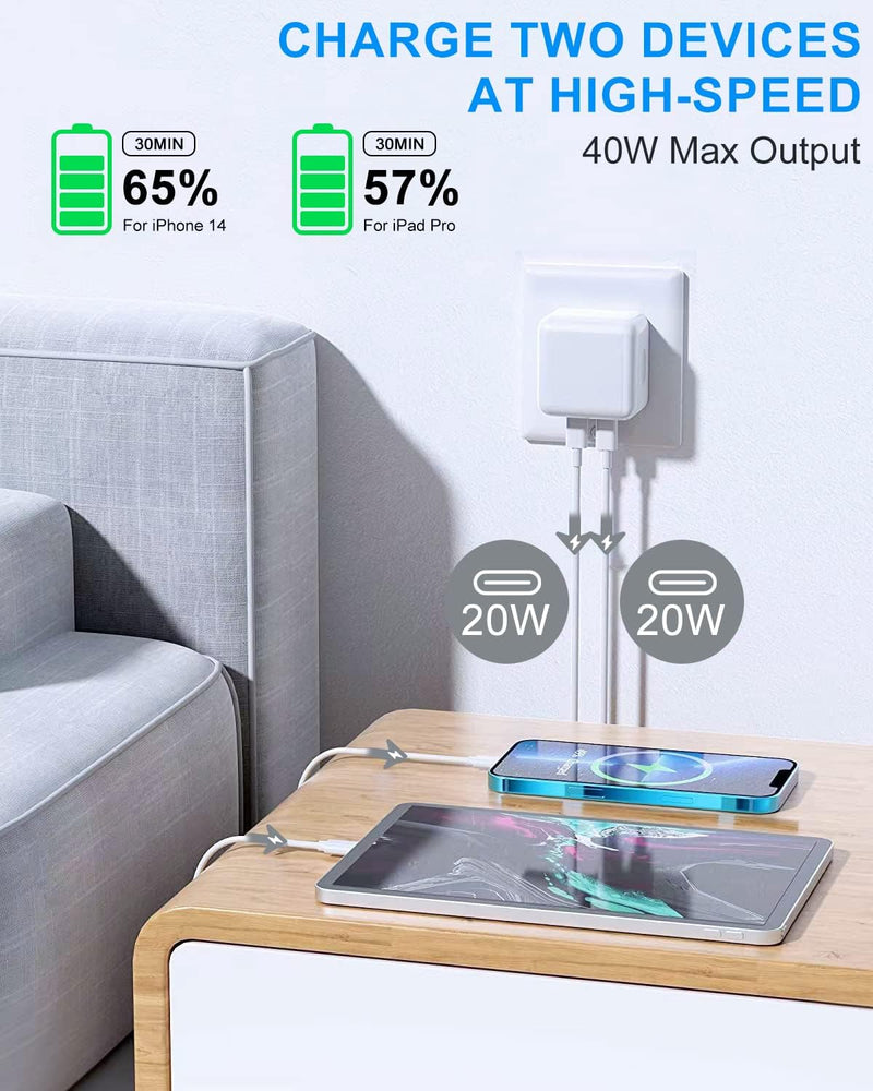 HEYMIX 40W Dual USB-C Charger, 2-Pack 20W Fast Wall Charger, 2-Port Type-C Power Adapter Charger