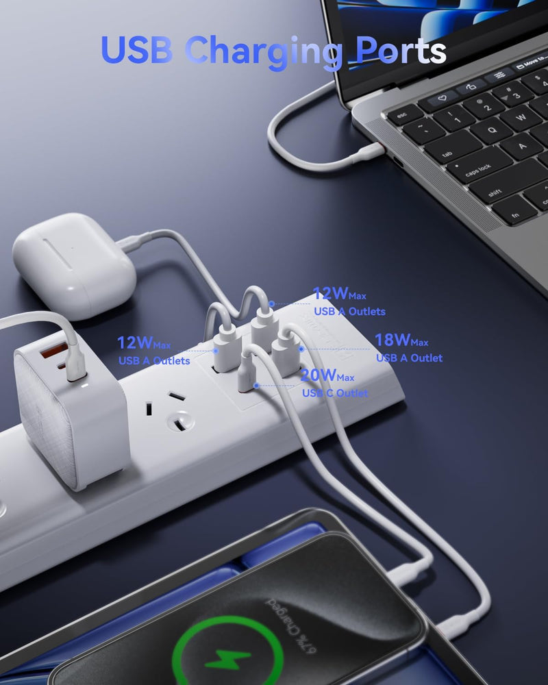 HEYMIX Powerboard USB C,Max35W USB-C Power Board 5-Outlet,Power Strip