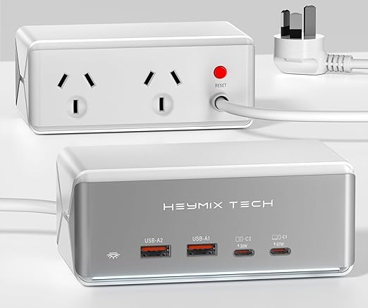 HEYMIX 65W GaN Powerboard, Fast Charging Dock with 2 Outlets