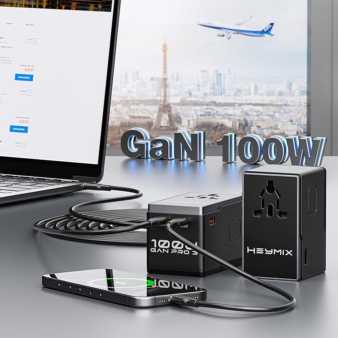 HEYMIX 100W GaN Universal Travel Adapter,2C2A USB Ports