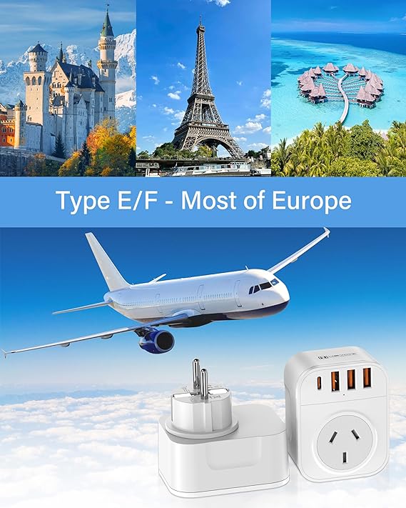HEYMIX AU to EU Travel Adapter, AUS to European Travel Plug