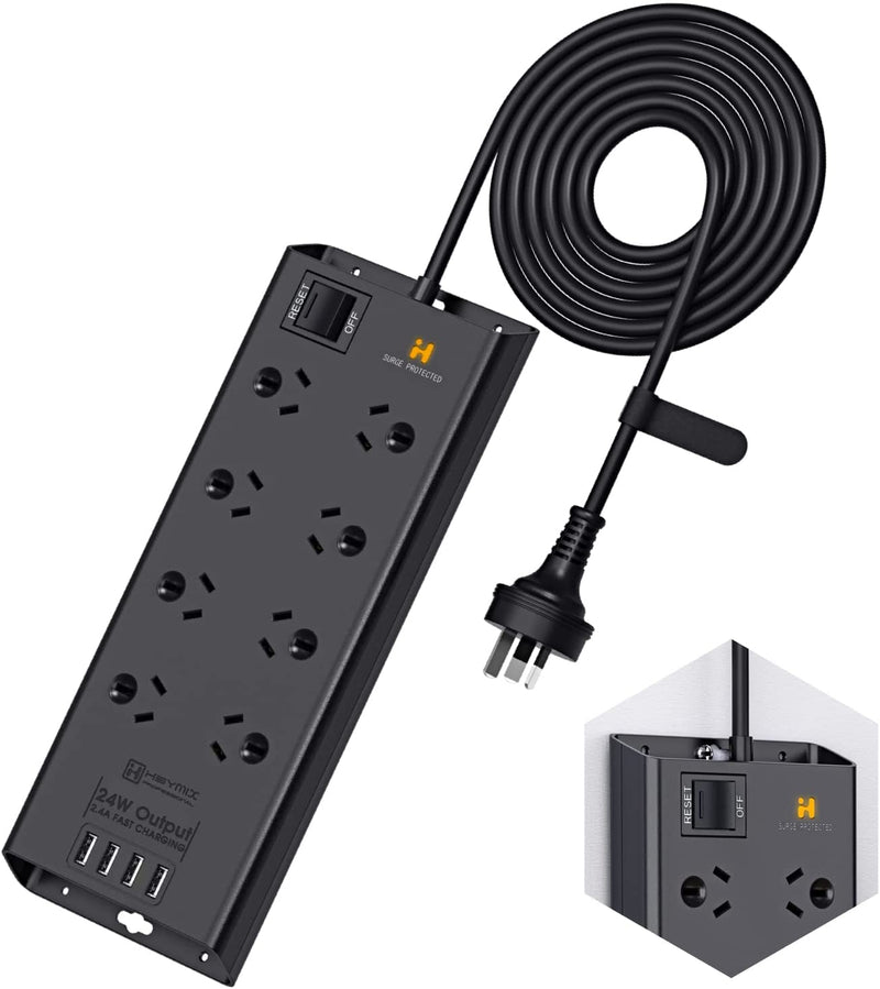 HEYMIX Powerboard, Powerstrip Surge Protector, 2400W 8AC+4.8A 24W 4A, 1.8m Extension Cord