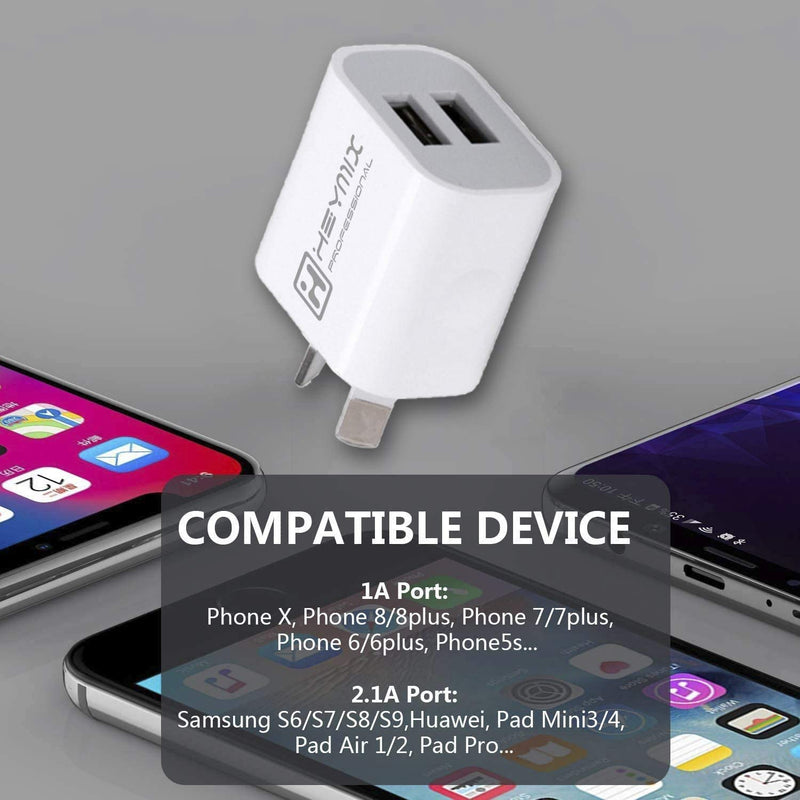 HEYMIX Dual USB Wall Charger 10W Max for USB Devices